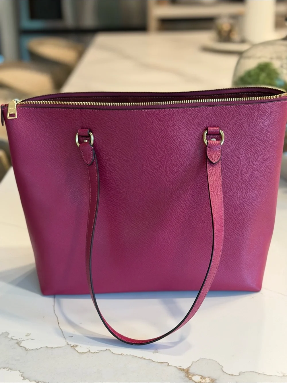 Coach Raspberry Pink Leather Tote with Gold Hardware